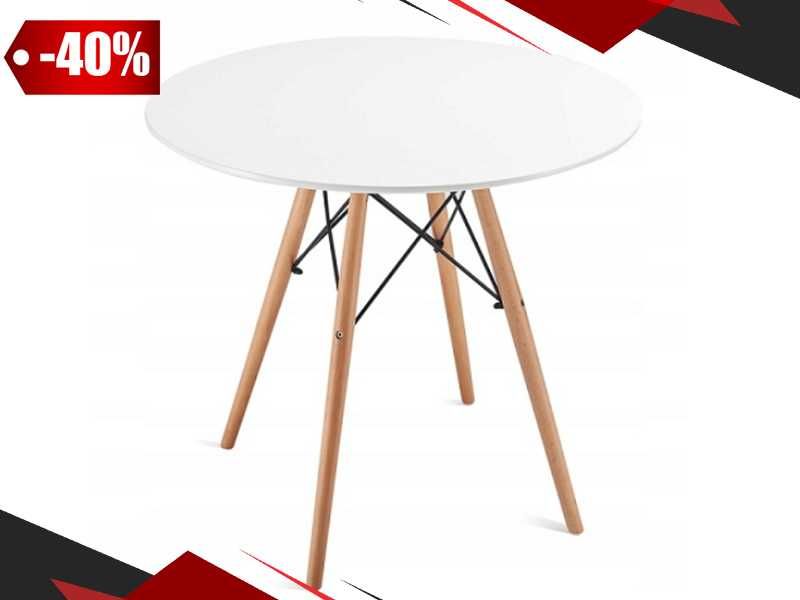 STÓŁ OKRĄGŁY KUCHENNY Skandynawski 80x75cm Biały + Gratis