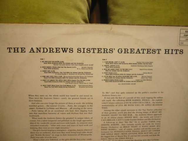 Wyprzedaż winyli The Andrews Sisters`.Gorąco polecam.