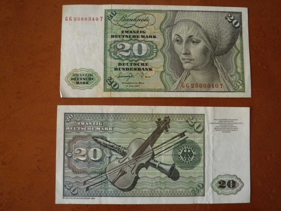 Nota de 20 Marcos Alemães 1977 Bundesbank