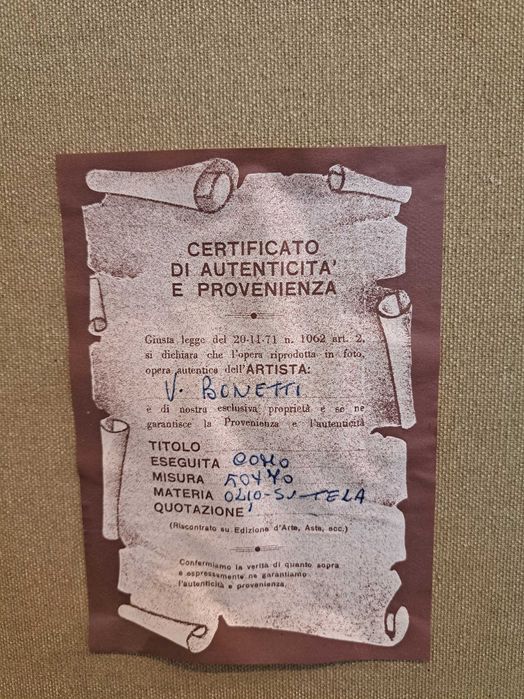 Obraz olejny na płótnie miasto ulica ludzie V. Bonetti certyfikat