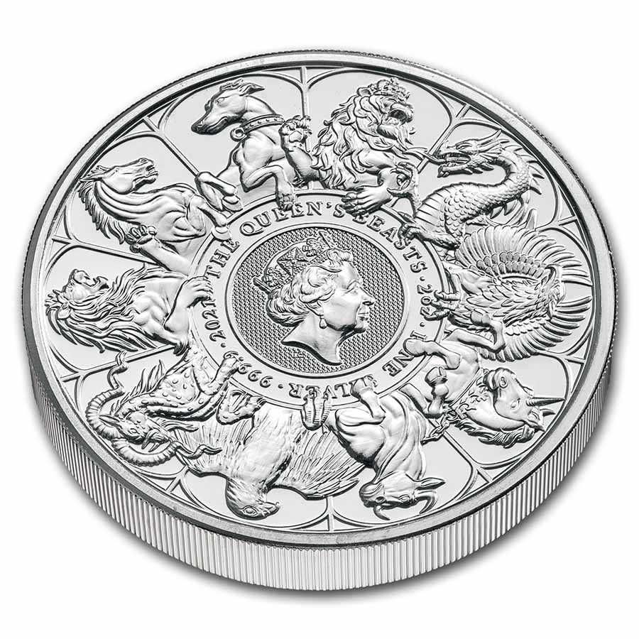 Серебряная монета Великобритании Десять зверей Королевы 2021 г. 2 унц