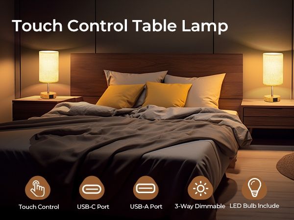 2шт Приліжкові лампи сенсорне керування Suright із зарядками USB 4шт