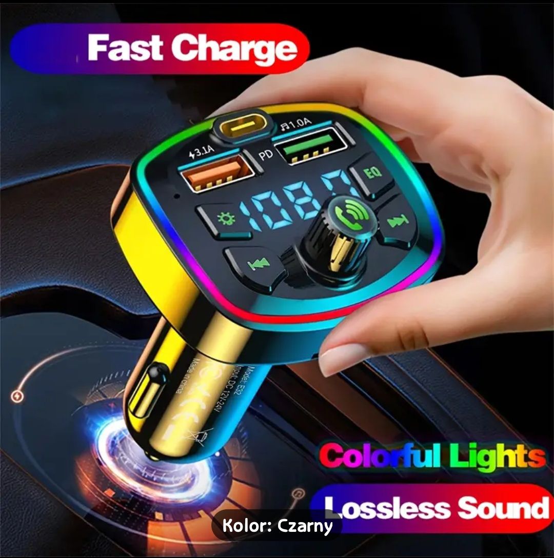 Transmiser FM MultiColor USB, USB-C woltomierz itd