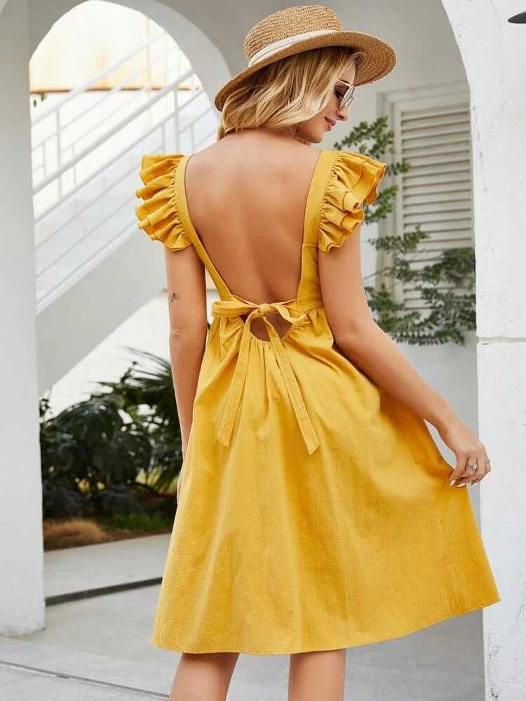 Vestido amarelo plissado XL NOVO