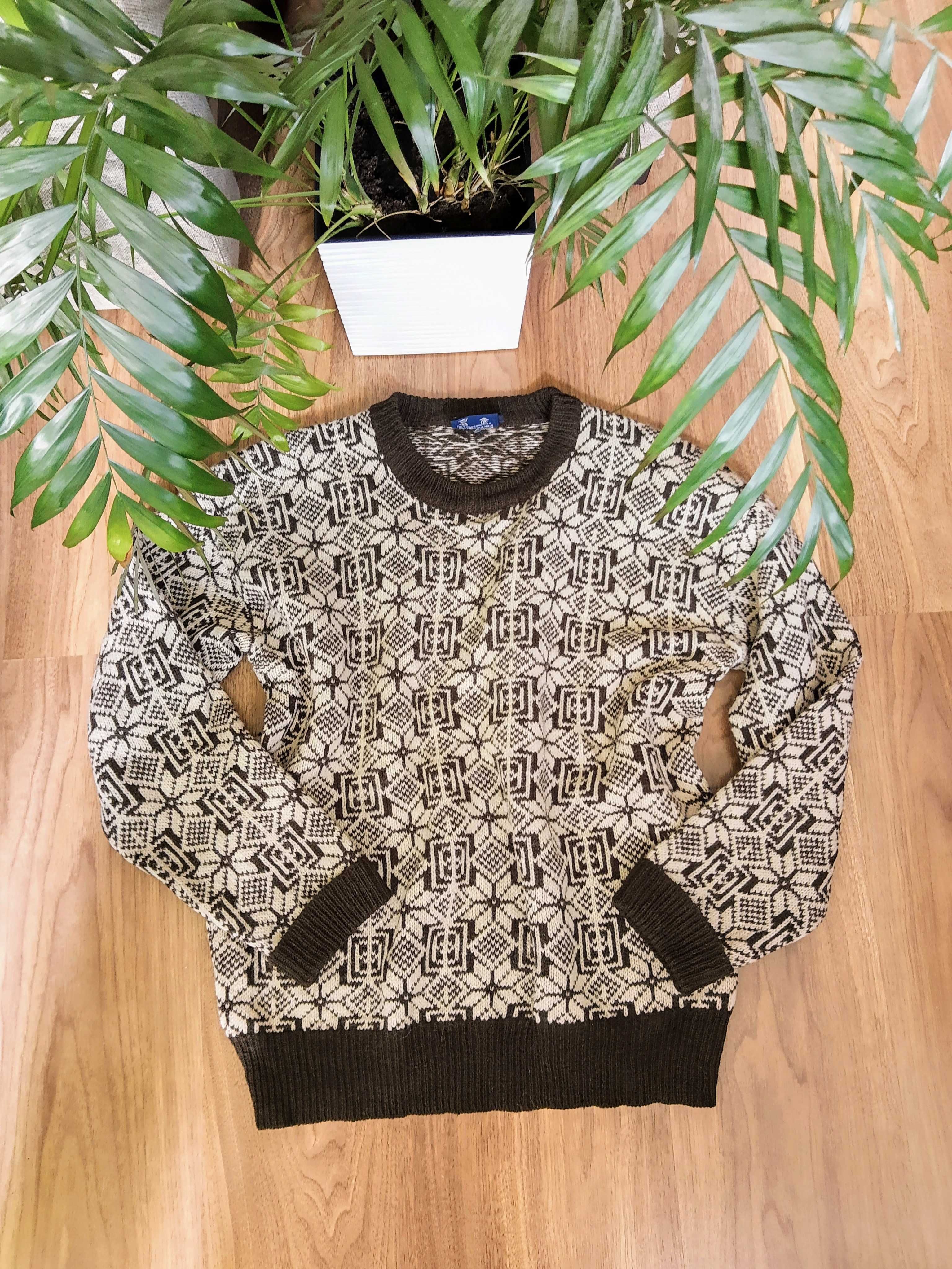 Wełniany ciepły sweter vintage 100% shetland wool retro M-L