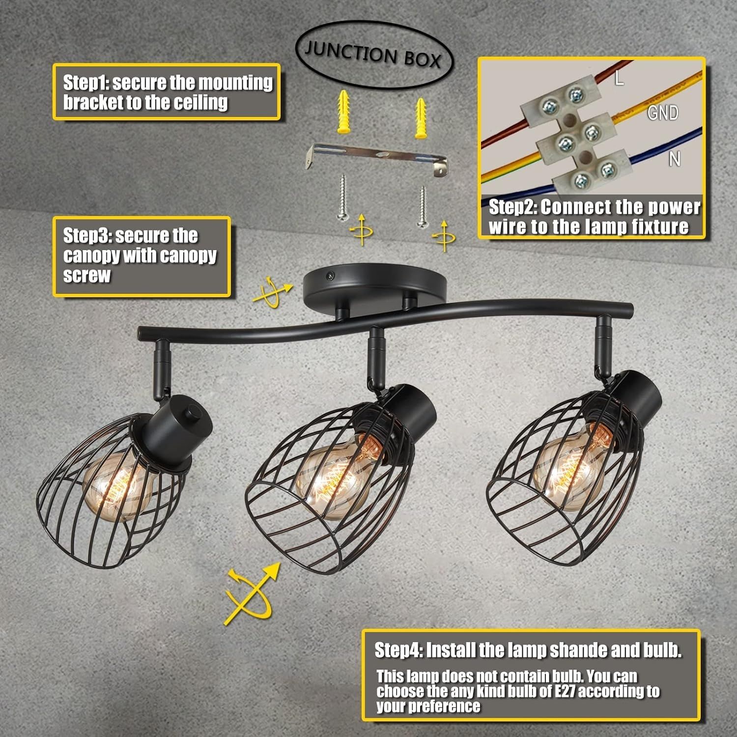 Lampa sufitowa Hommdiy 3 Flammig Deck, E27, 40W Max