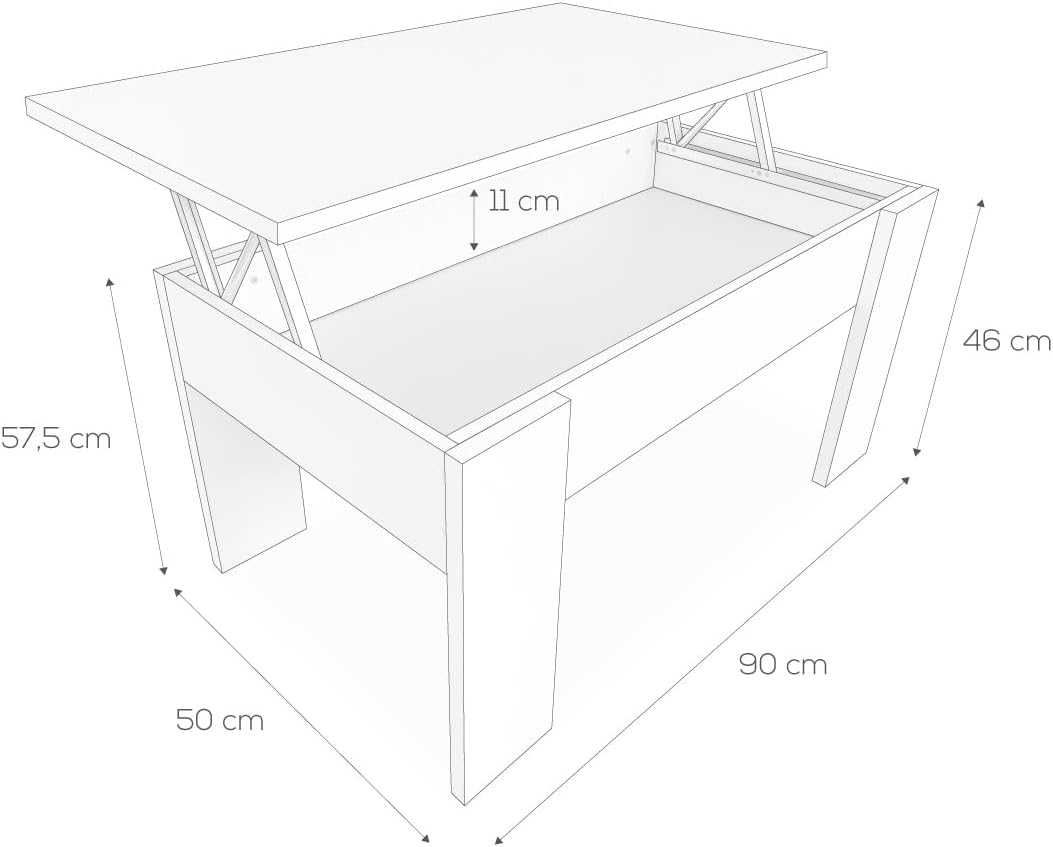 Mesa de centro elevável mesa de apoio 90x50xalt 46-57 cm[várias cores]