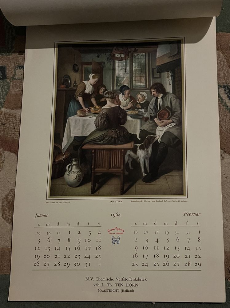 Artystyczny kalendarz z grafikami 1964r Jan Steen