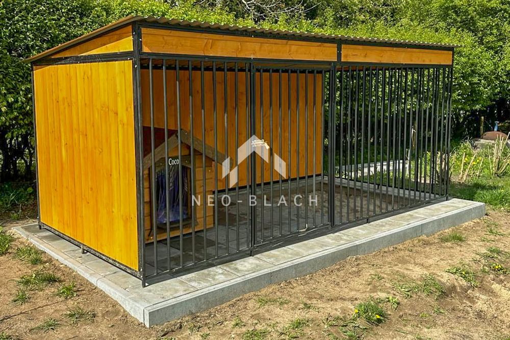 Kojec dla Psów 4x2m Wiatrołap - ściany zabudowane drewnem NB186 OLX