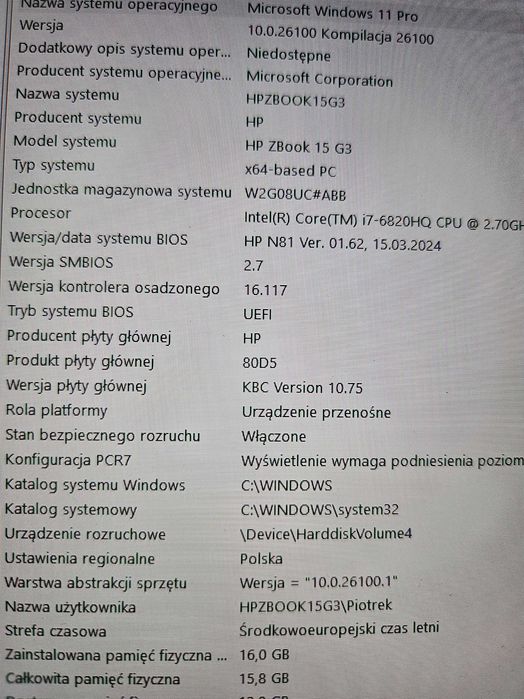 HP ZBook 15 G3 /I7-6820HQ 2.7GHz/16GB /2xSSD /15,6FHD /Win11 Pro