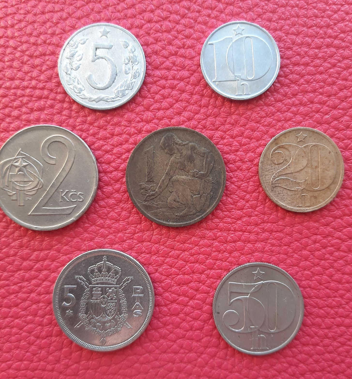 Набор монет 1962-1978 (6 штук) Чехословакия, Испания 5 песет 1975 год