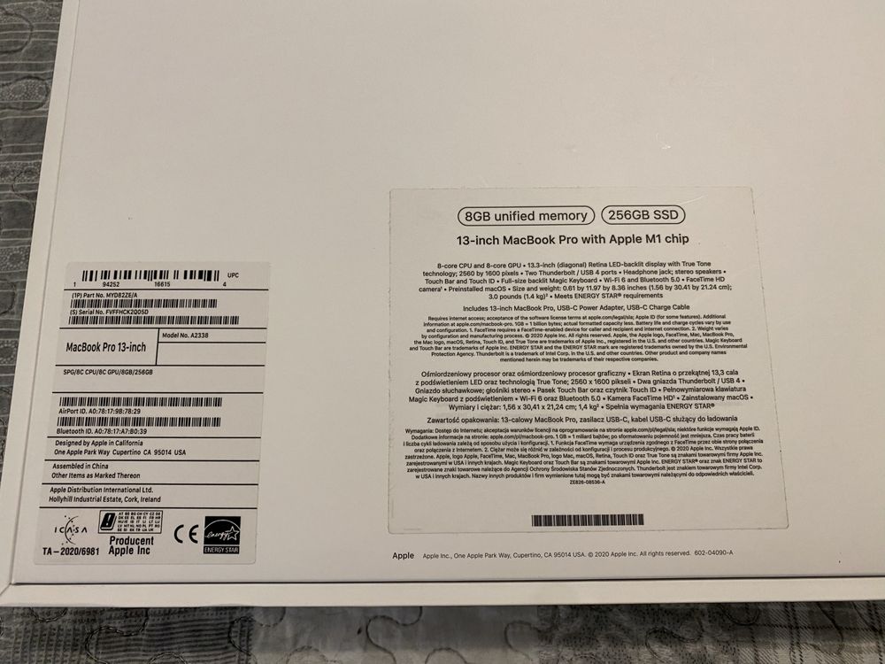MacBook Pro stan idealny, tylko 12 cykli ładowania, Apple M1 chip 13