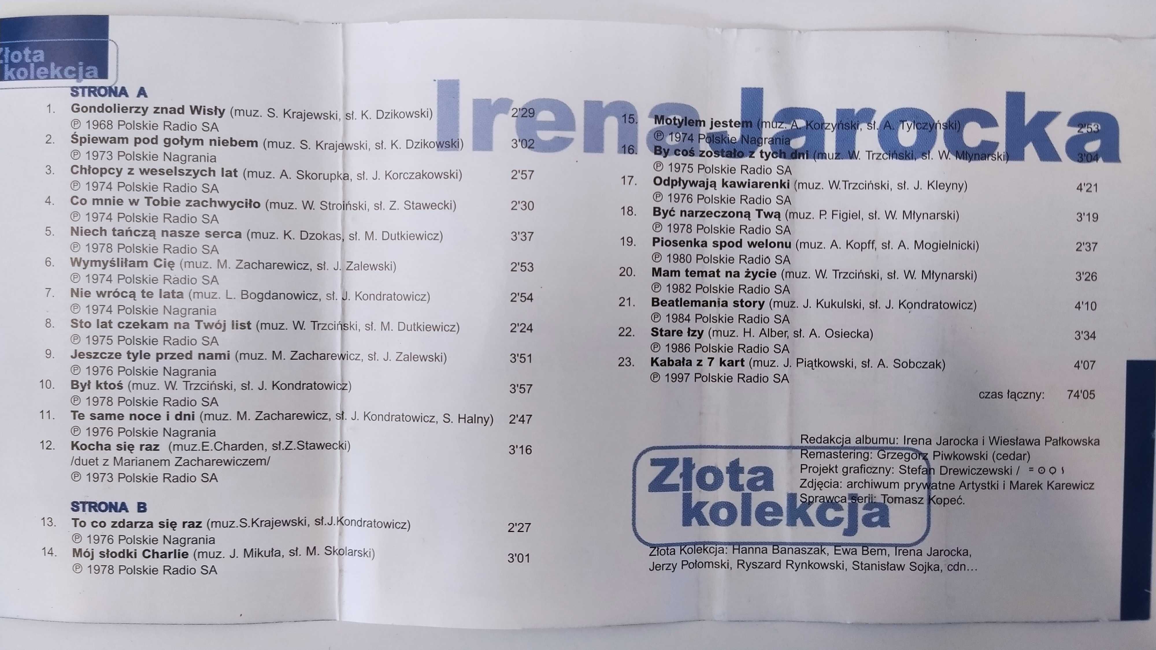 Irena Jarocka Złota Kolekcja Odpływaja Kawiarenki kaseta MC