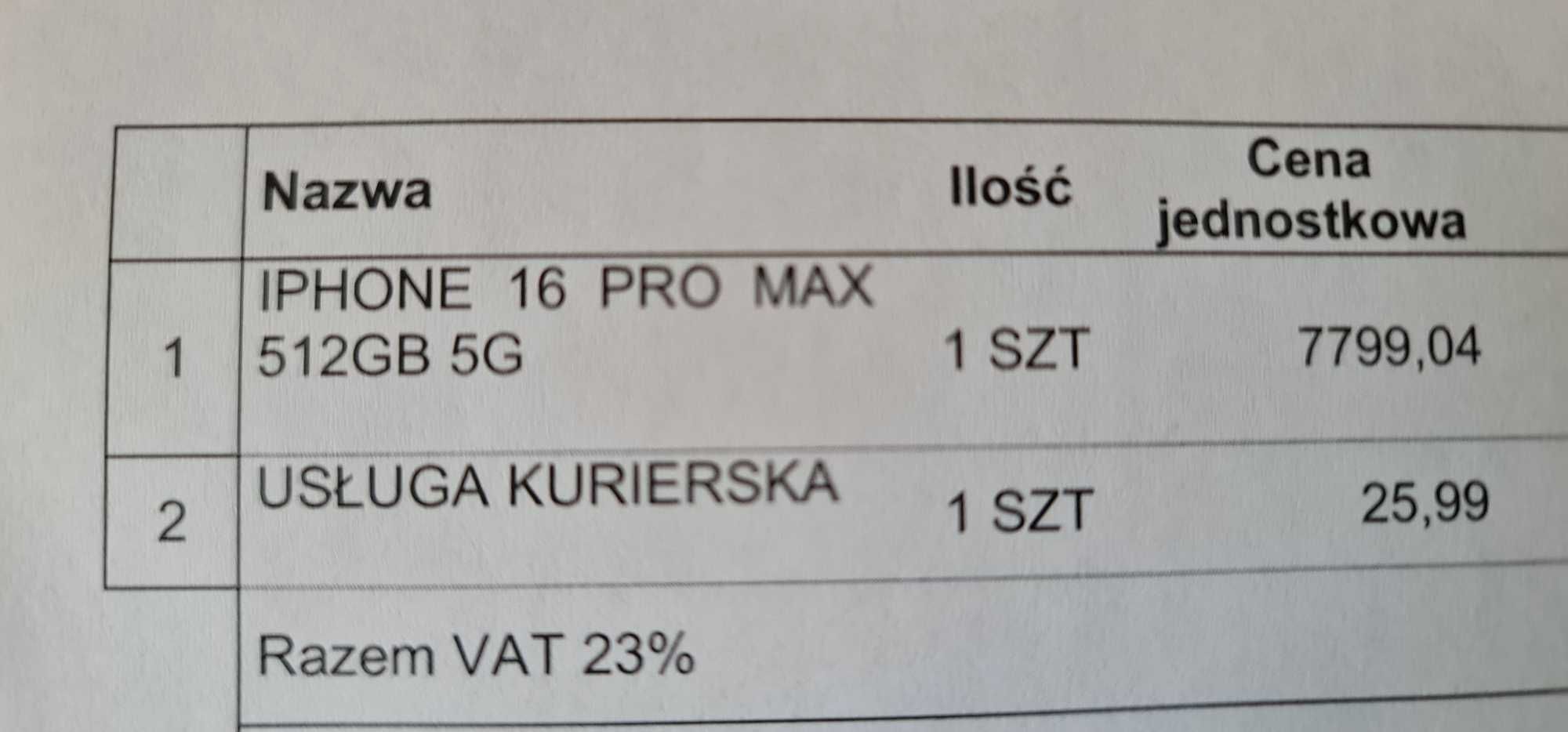 IPhone'a 16 Pro Max 512GB Nówka.