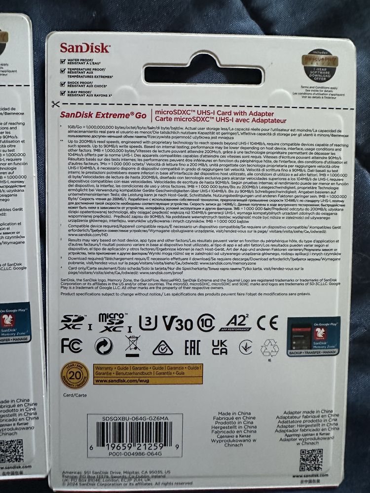SanDisk 64 GB Extreme Go cartão micro SD Novo