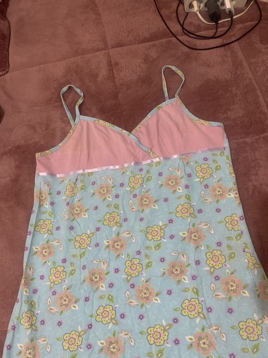 Camisa de dormir “Cotton Sweet” XL azul/rosa/verde de alças