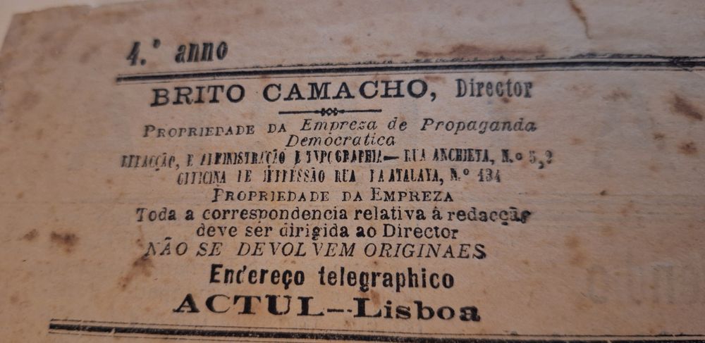 Jornal A Lucta director Brito Camacho N. 1395 nov 1909 4° Anno A Luta