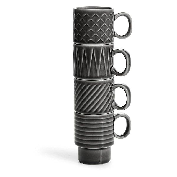 Filiżanki do espresso Sagaform Coffe, 4 szt., szare, ceramika, 0,1 l
