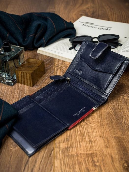 pionowy, dwukolorowy portfel męski ze skóry naturalnej - rovicky