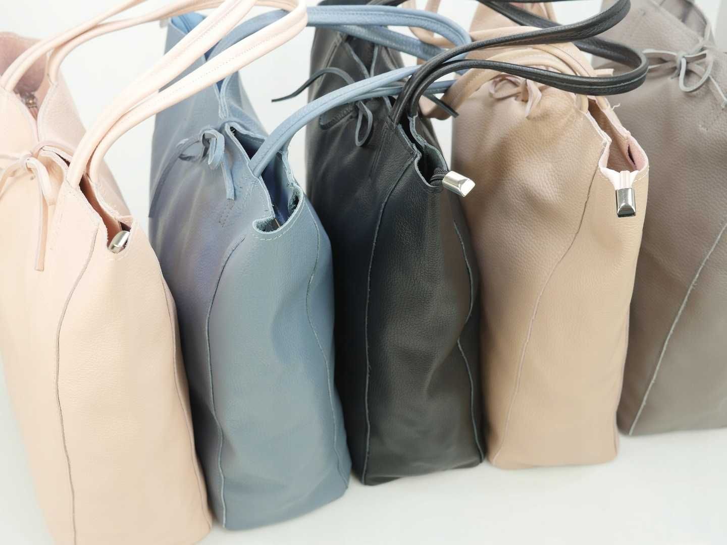 VERA PELLE Włoska duża torebka siatka shopper bag