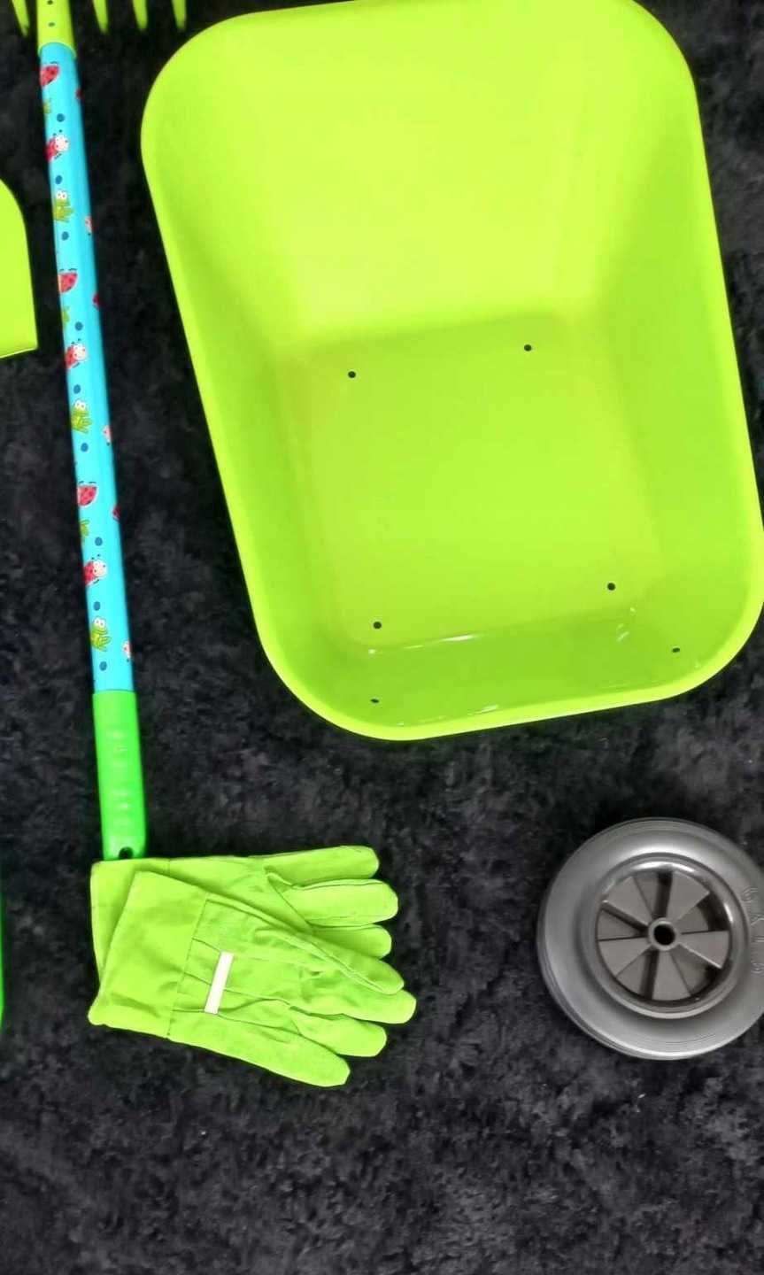 Narzędzia ogrodnicze 7 elementów taczka, szpadel, grabie, rękawice