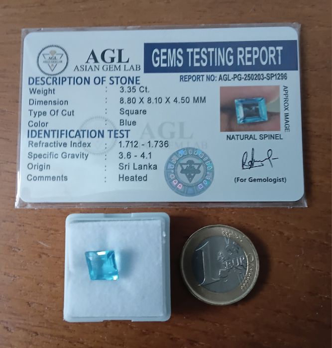 ESPINELIO  Azul do Sri Lanka 3.35 ct com certificado