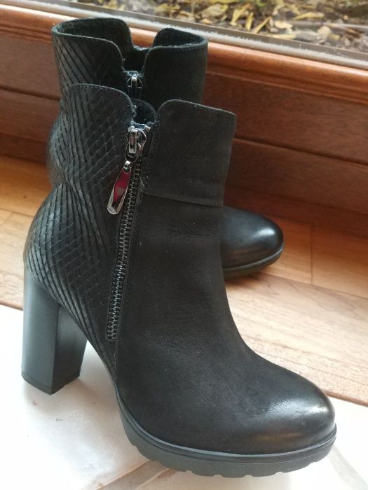 Buty botki, kozaki damskie skórzane na obcasie r.35