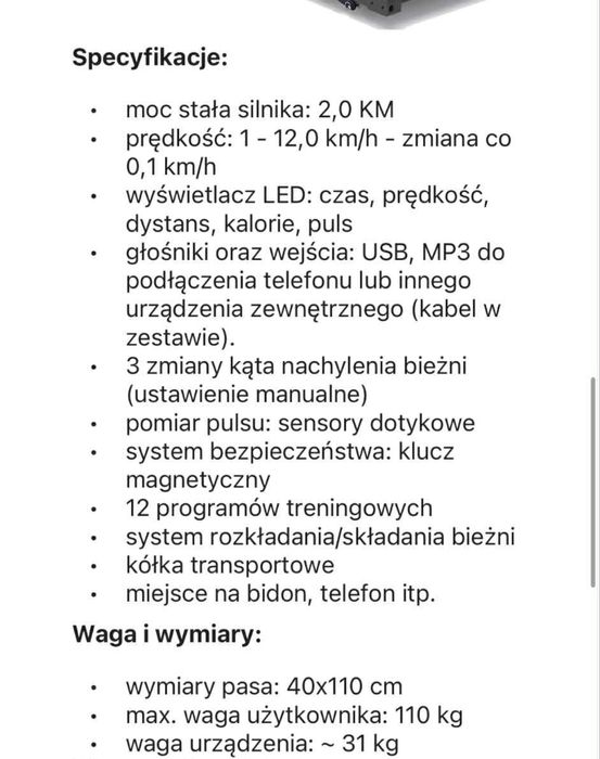 Sprzedam bieżnie domową