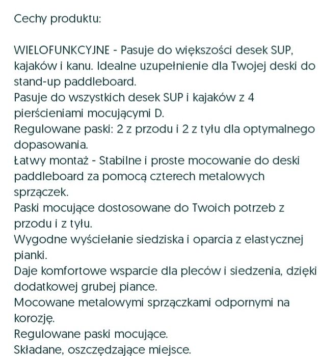 Siedzisko kajakowe premium do SUP Board Stand Up Paddle deska surfingo