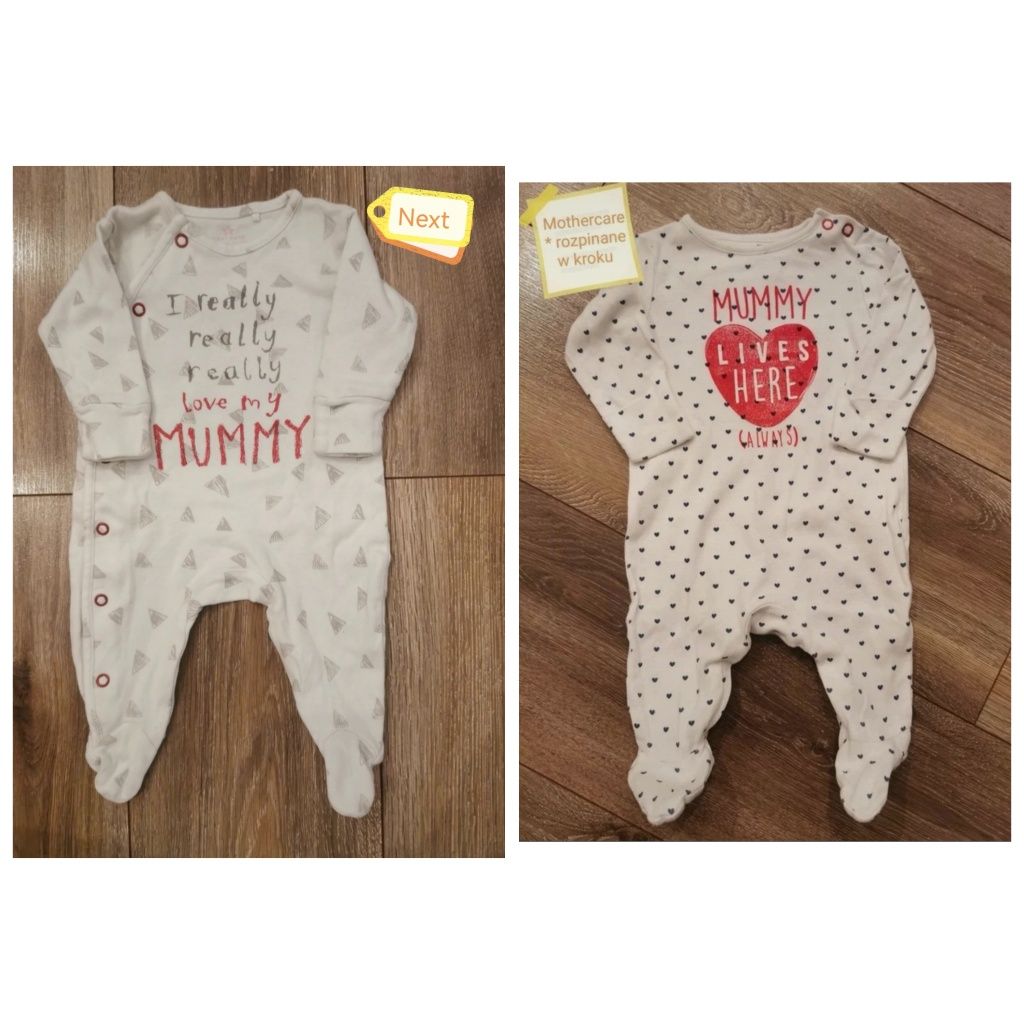 2c pajac pajacyk piżamka Next Mothercare 56 62 uniseks serce mama love