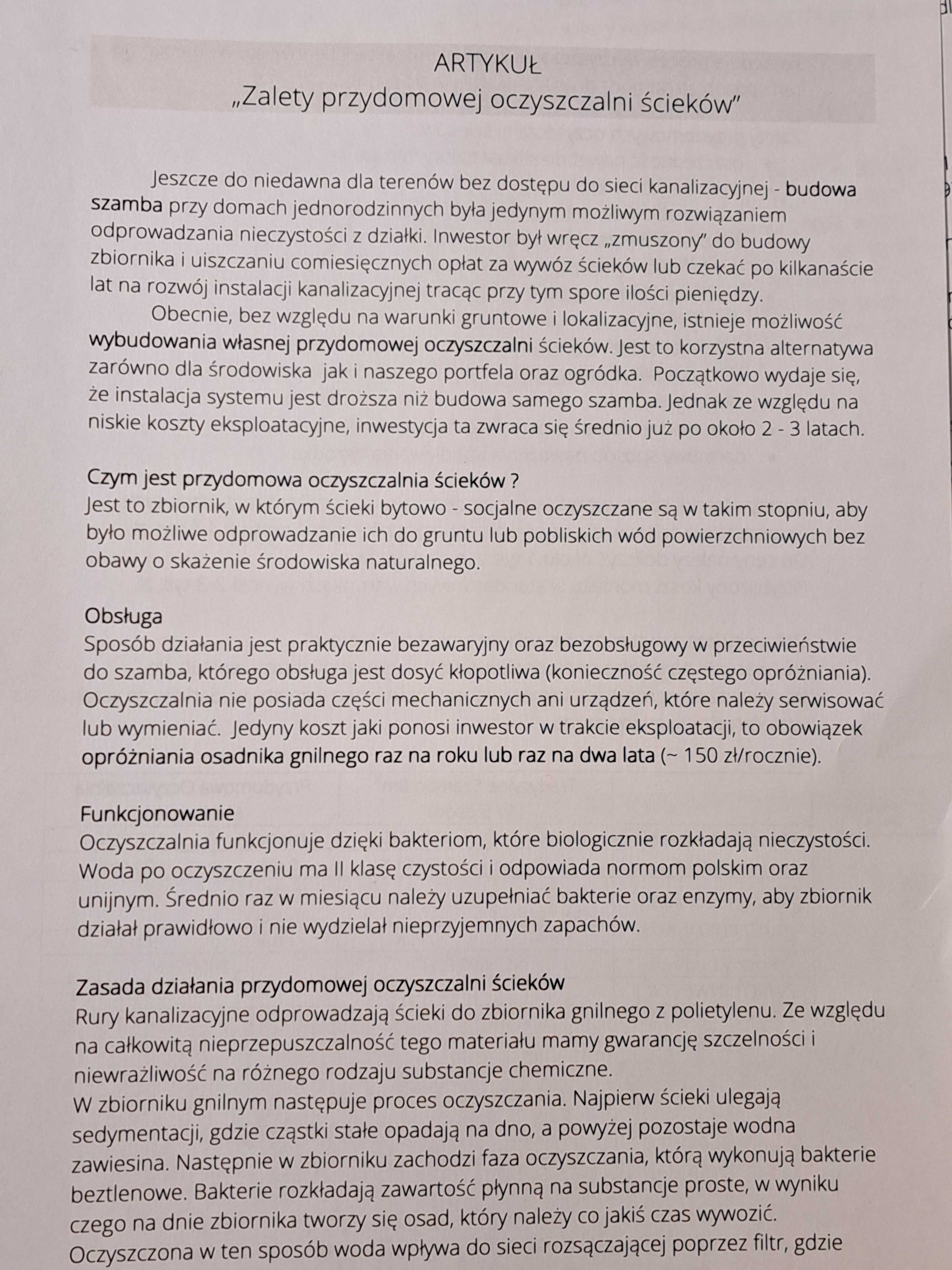 Przydomowa biologiczna oczyszczania ścieków projekt