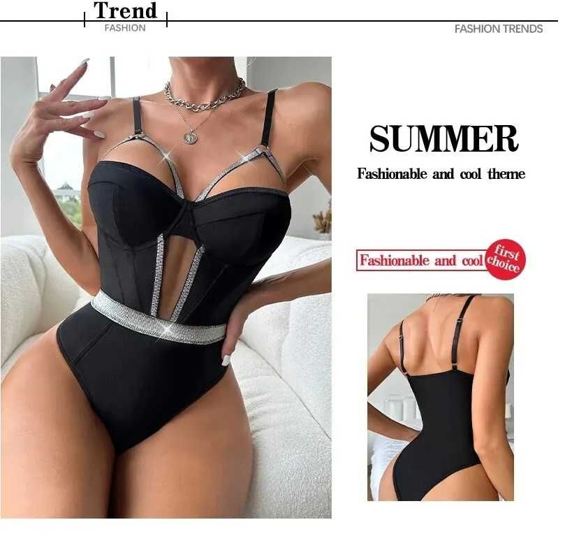 kombinezon Seksowny body Push Up bez pleców czarny rozmiar M
