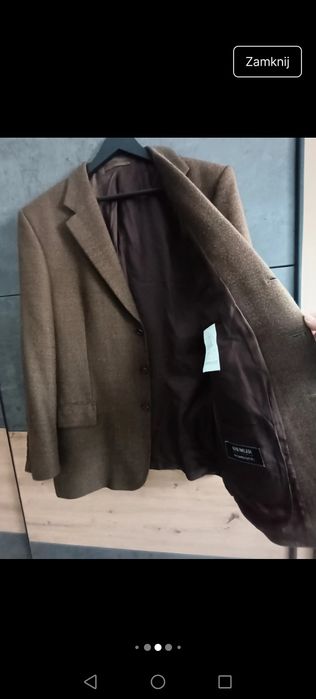 Marynarka z wełną brązowa z kratką poduszki na ramionach coguette