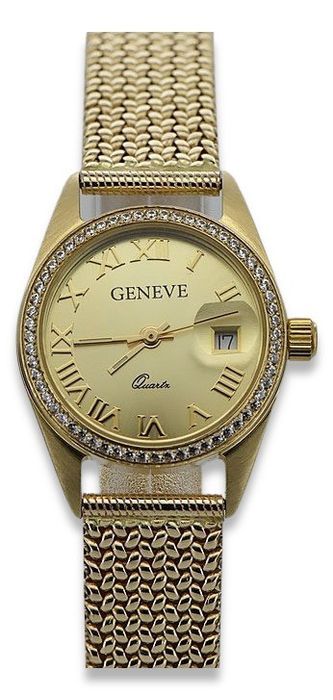 Złoty zegarek damski 14k z BRYLANTAMI 0.25ct Geneve lw078y&lbw003y-d/P