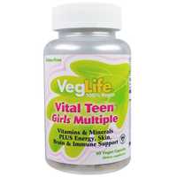 VegLife, Vital Teen, витаминный комплекс для девочек, 60 капсул