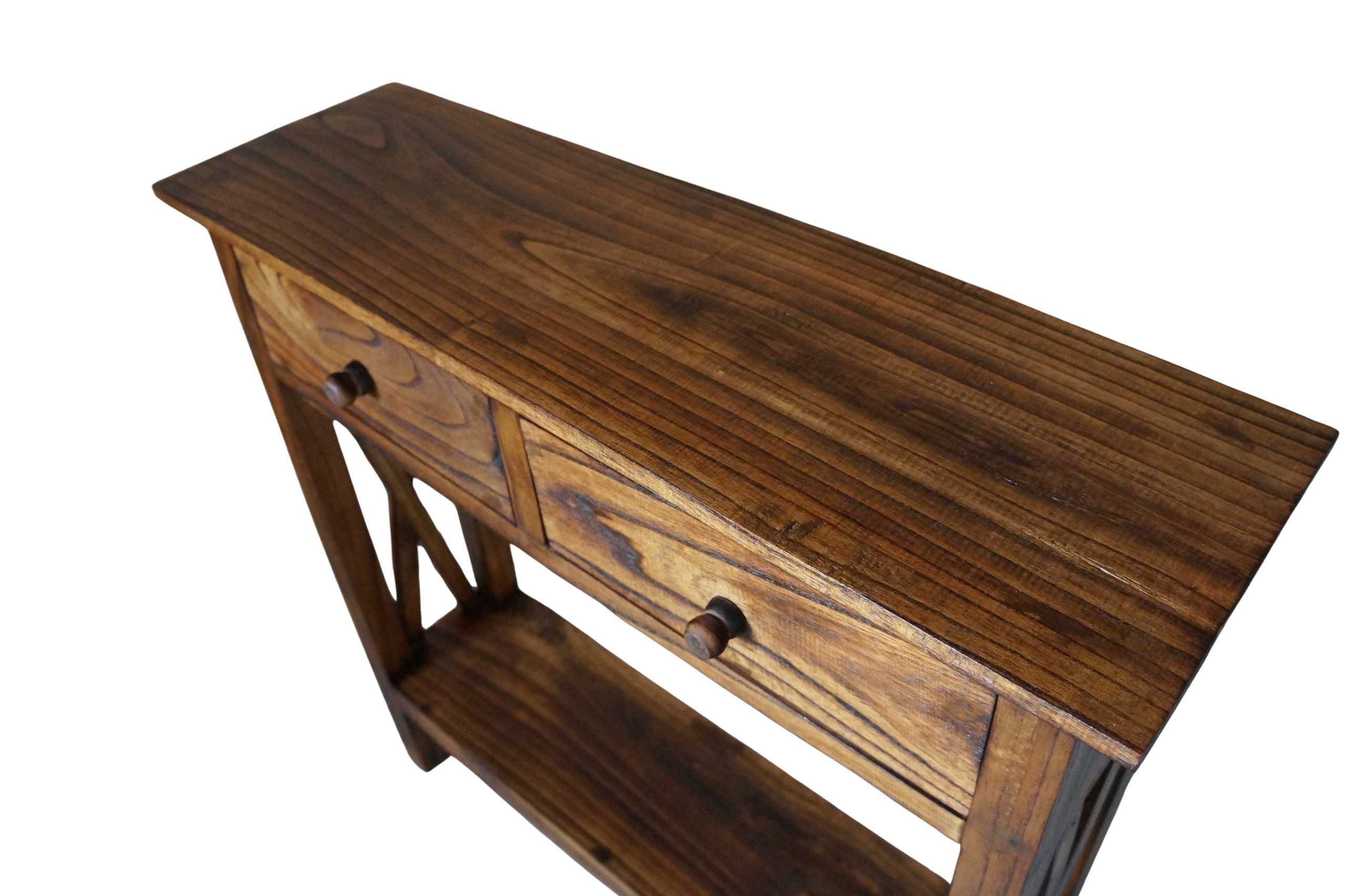 Drewniana konsola z szufladami 80 cm brąz vintage