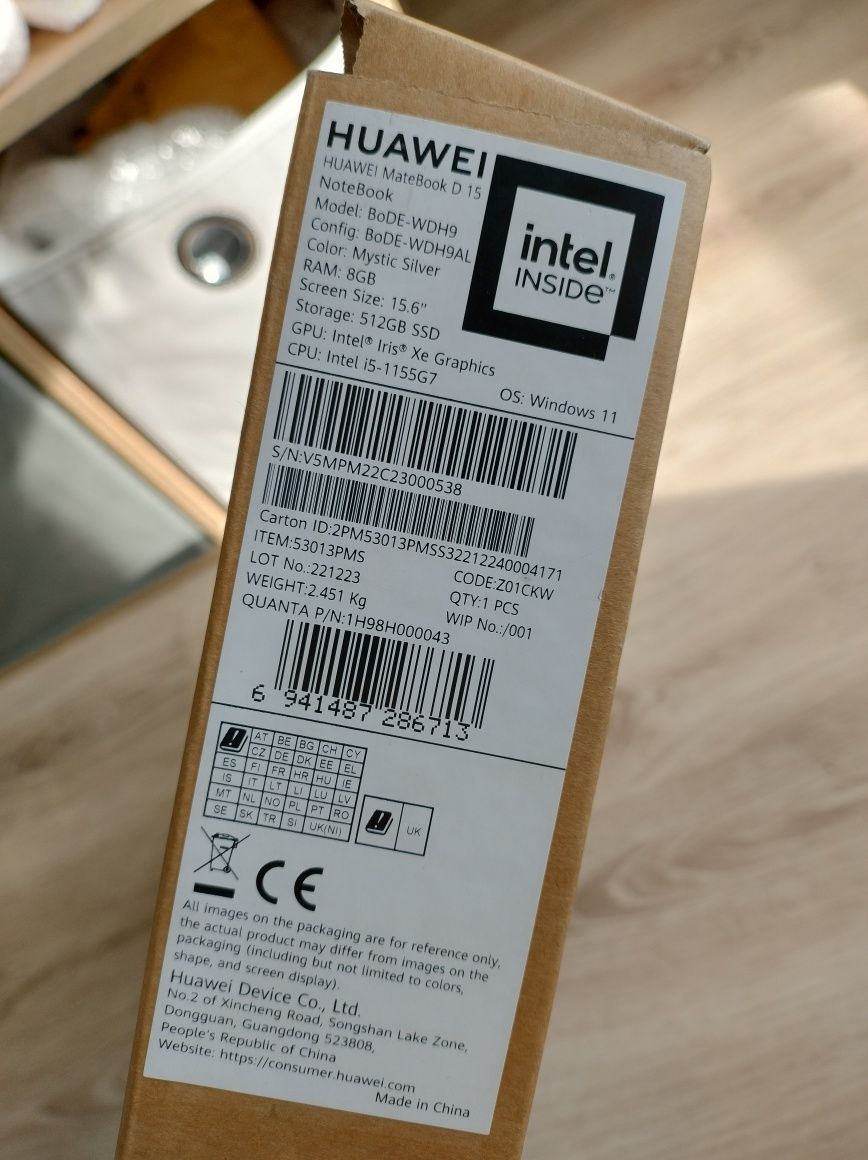 Laptop Huawei Matebook D15 i5-1155G7/512/8/Win11/komplet