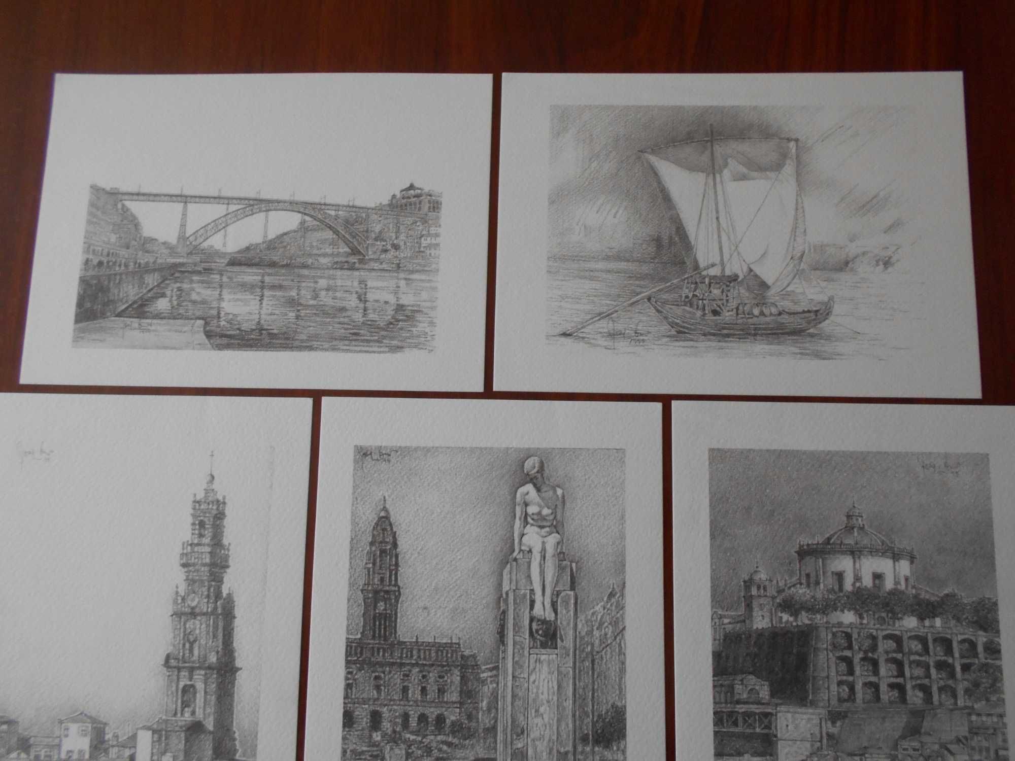 7 bonitas gravuras artísticas assinadas com imagens do Porto. 1999.