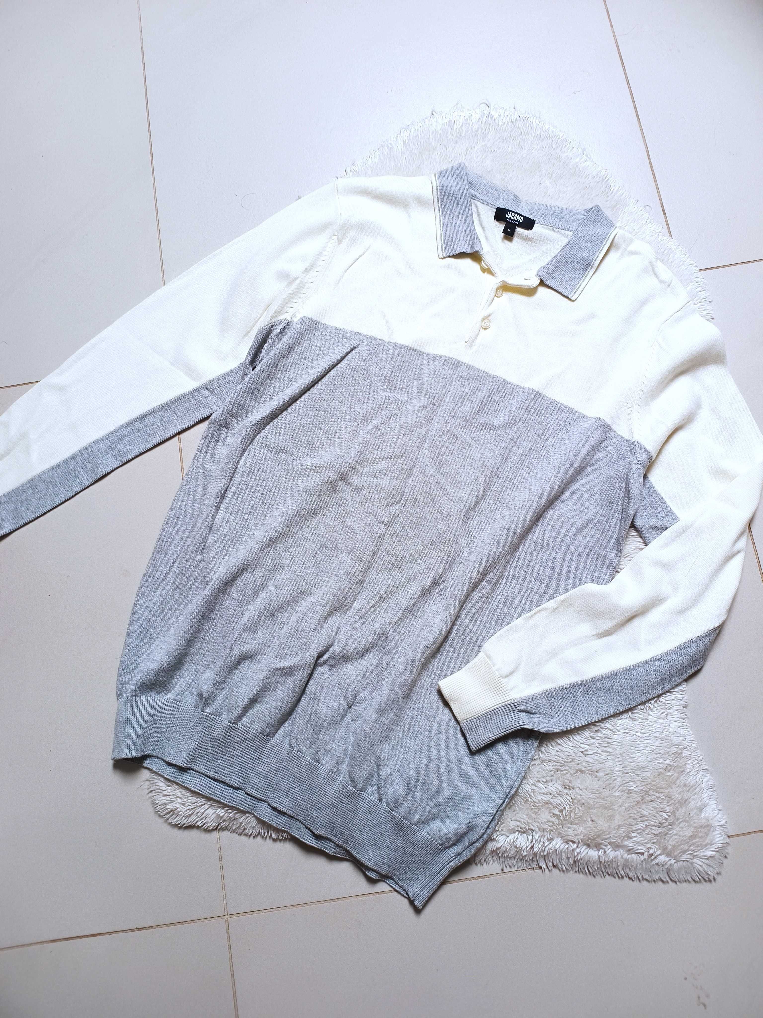 Męski bawełniany polo sweter z kołnierzykiem M L cienki idealny wiosna