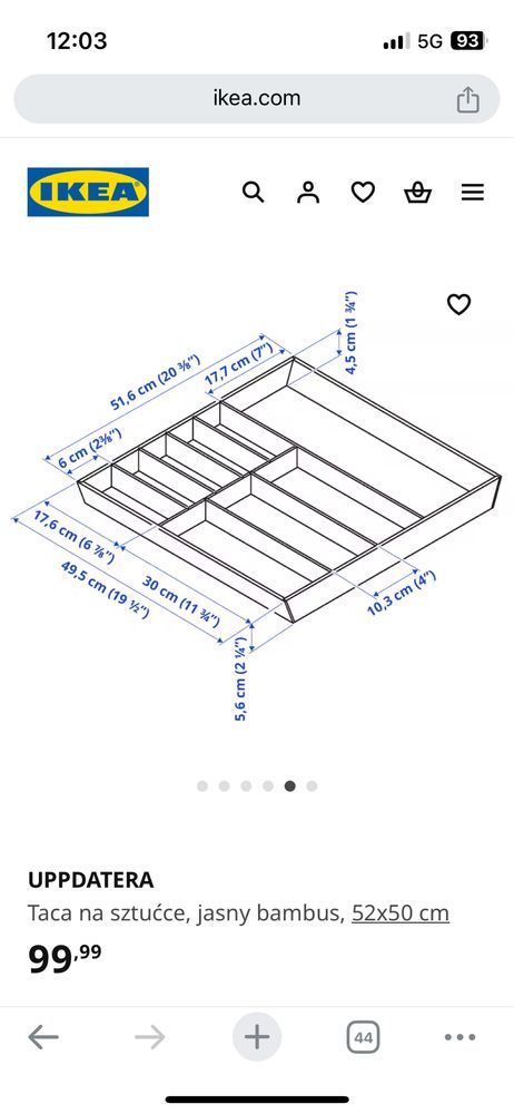 IKEA UPPDATERRA taca na sztućce 52x50