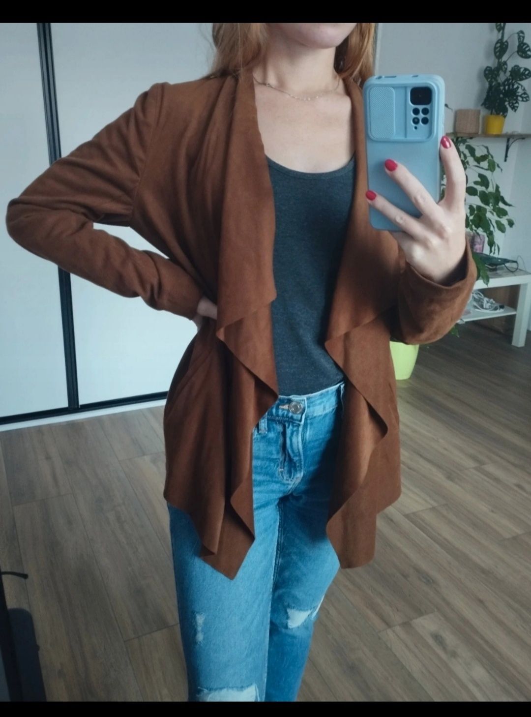 Żakiet/ marynarka kurtka ZARA, 36/S, brązowy, 100% acetat, narzutka