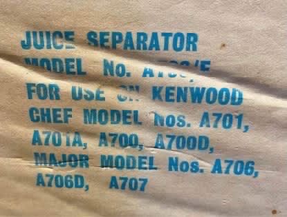 Kenwood Chef/Major Juice Separator Attachment A.796/F