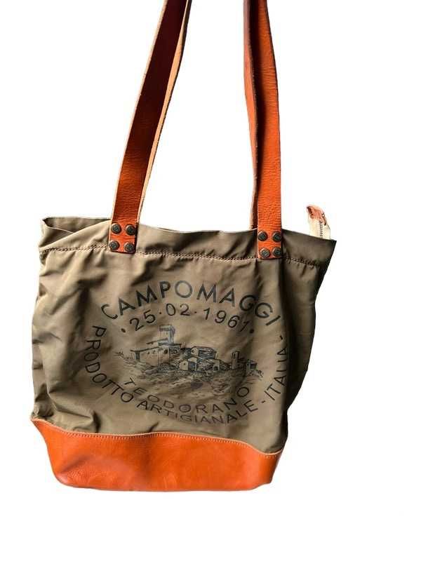 Torebka shopper Campomaggi tkanina khaki + skóra