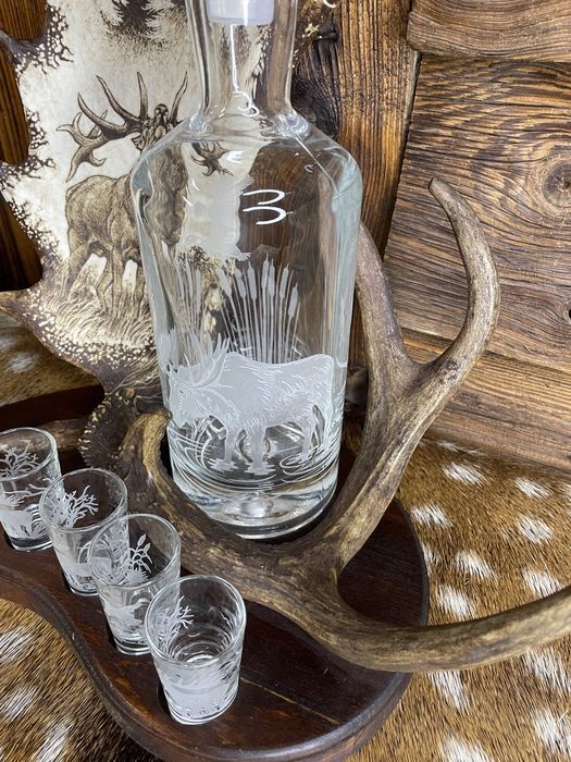 Zestaw karafka+kieliszki wyrób z poroża jeleń hand made prezent P361