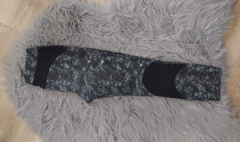 Legginsy sportowe damskie siłownia fitness czarne białe marmurkowe XS
