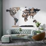 Mapa Świata 3D 210x126cm, czarny i palisander, ozdoba na ścianę