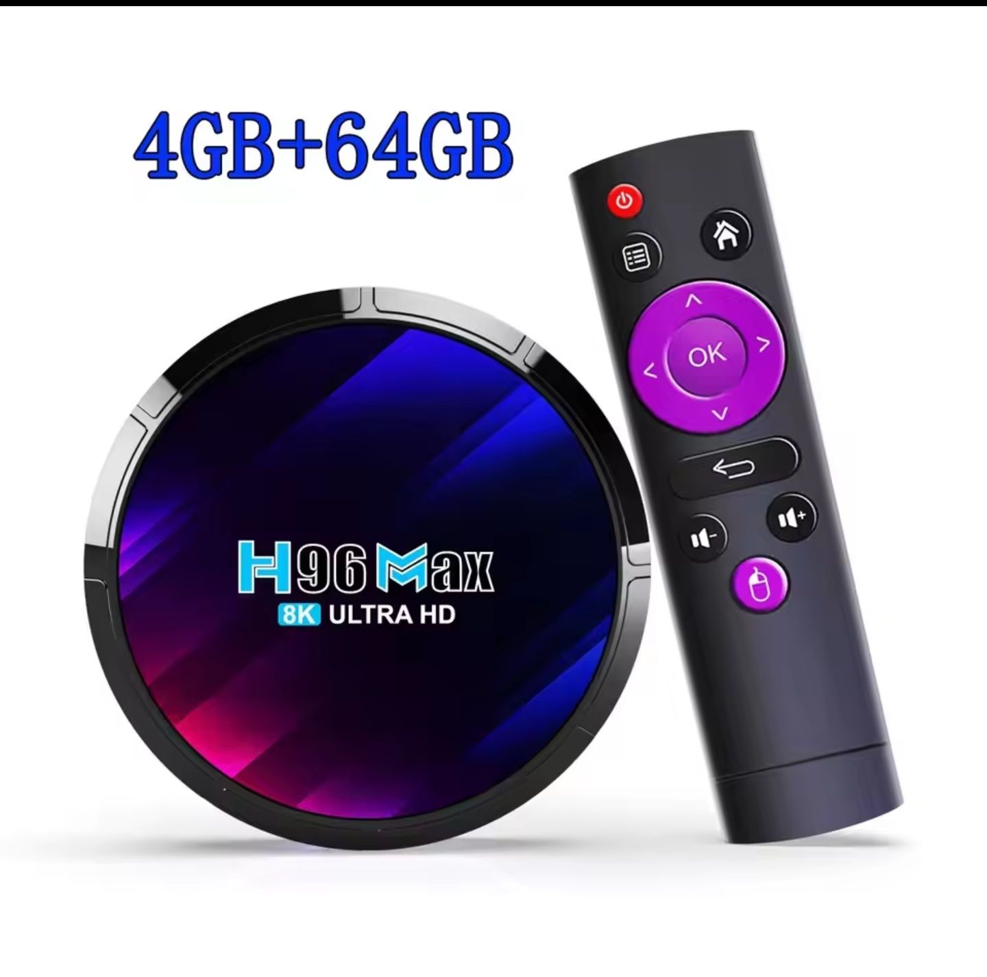 Mocny Tv box 4K H96Max 4GB/64GB Android 13+ piloty