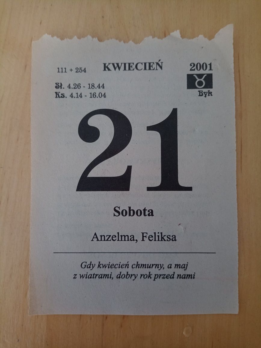 Kartka z kalendarza, 21.04.2001