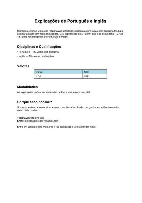 Explicações De Português e Inglês