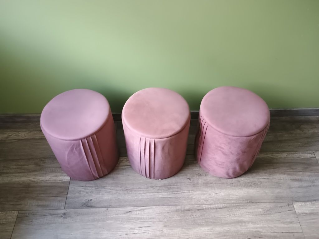 3x Pufa brudny róż